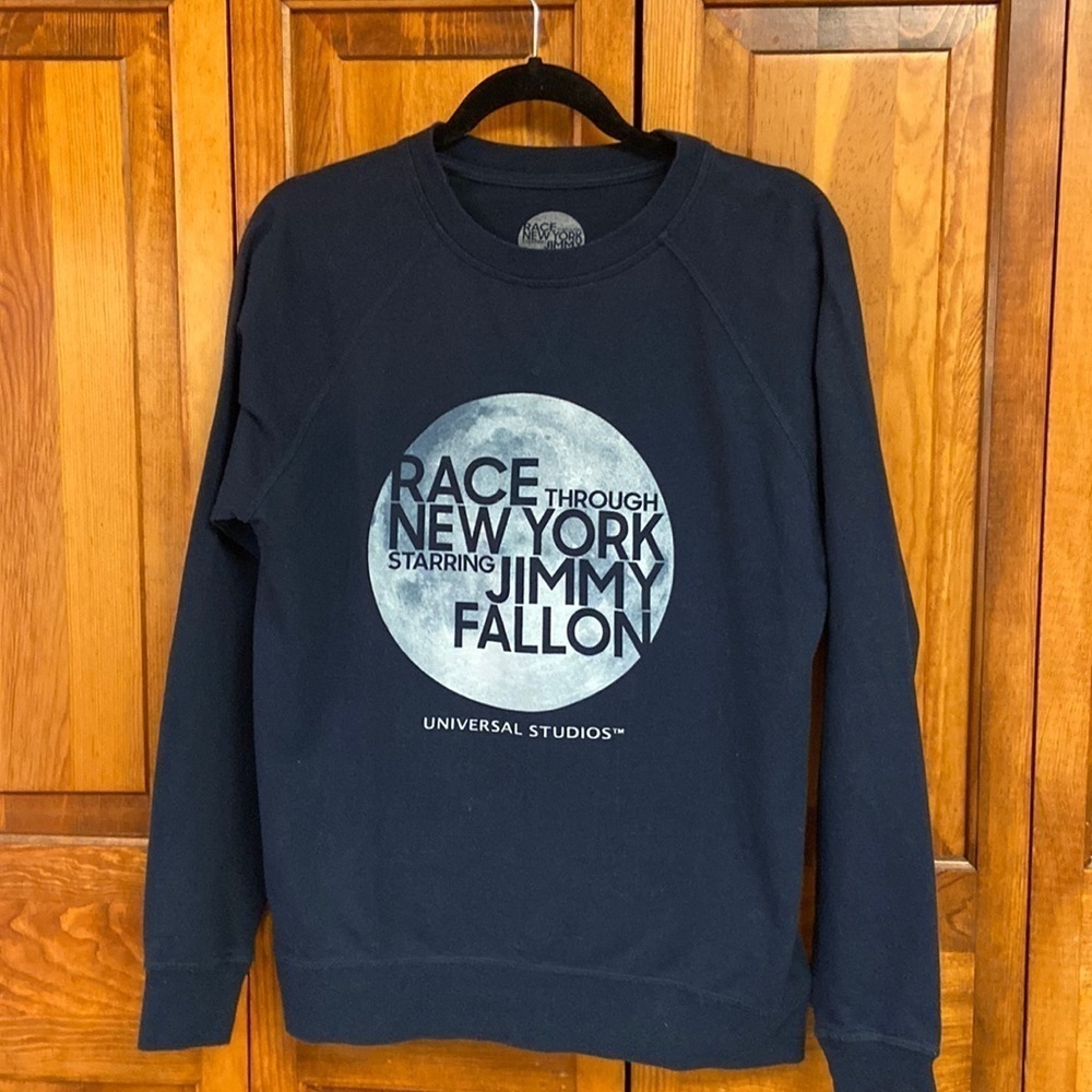 Race Through New York Starring Jimmy Fallon Navy Blue Universal Sweatshirt Small